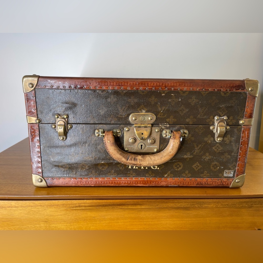 Louis Vuitton Antique Trunk Hat Box Monogram Canvas Suitcase Luggage Rare